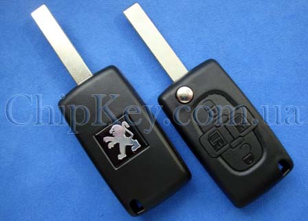 Peugeot выкидной ключ (корпус) 4 кнопки, лезвие HU83T, без крепления  для батарейки