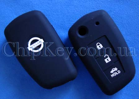 Силиконовый чехол Nissan на выкидной ключ 3 кнопки, черный