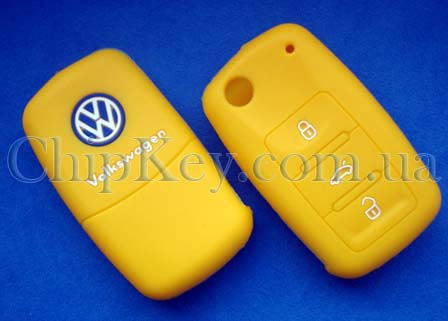 Volkswagen силиконовый чехол под выкидной ключ 3 кнопки, желтый