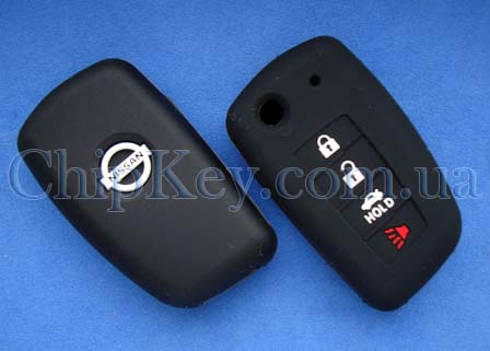 Силиконовый чехол Nissan на выкидной ключ 4 кнопки, черный