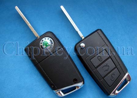 Ключ Skoda выкидной (корпус) 3 кнопки, лезвие hu66