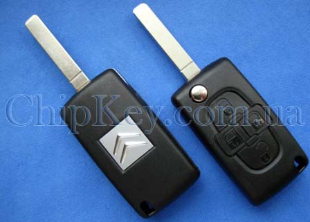 Citroen выкидной ключ (корпус) 4 кнопки, лезвие VA2, с креплением для батарейки