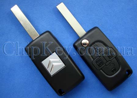 Citroen выкидной ключ (корпус) 4 кнопки, лезвие HU83T, с креплением для батарейки